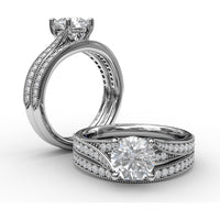 Split Shank Engagement Ring Setting with Pavé Diamond and Milgrain Band by Fana - 0.19 Carat Total Diamond Weight