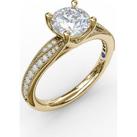Split Shank Engagement Ring Setting with Pavé Diamond and Milgrain Band by Fana - 0.19 Carat Total Diamond Weight