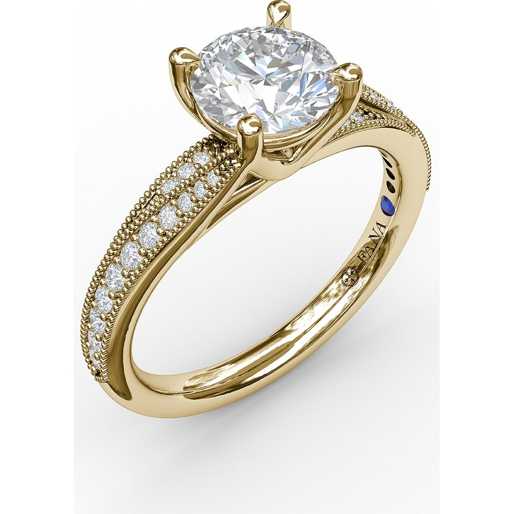 Split Shank Engagement Ring Setting with Pavé Diamond and Milgrain Band by Fana - 0.19 Carat Total Diamond Weight