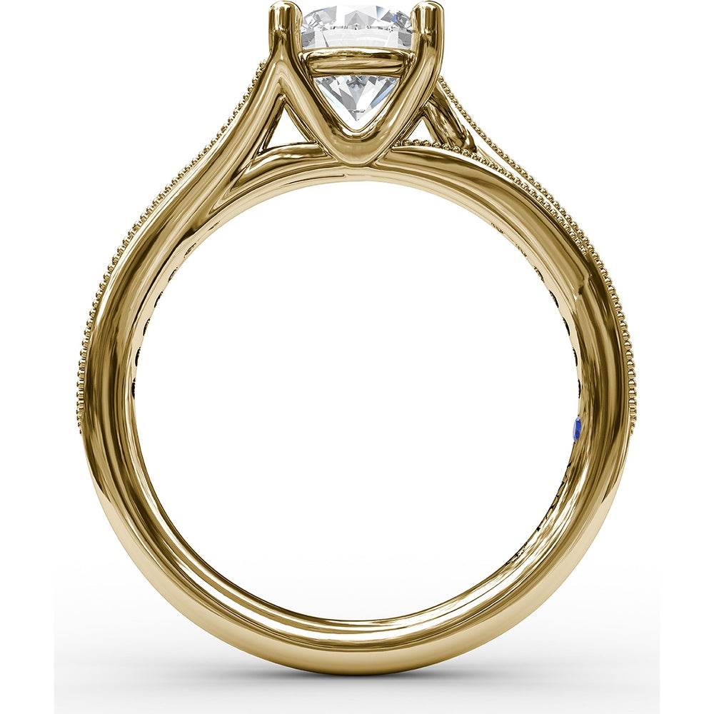 Split Shank Engagement Ring Setting with Pavé Diamond and Milgrain Band by Fana - 0.19 Carat Total Diamond Weight