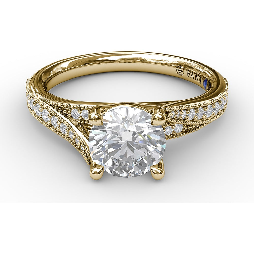 Split Shank Engagement Ring Setting with Pavé Diamond and Milgrain Band by Fana - 0.19 Carat Total Diamond Weight