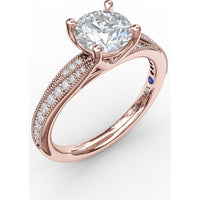 Split Shank Engagement Ring Setting with Pavé Diamond and Milgrain Band by Fana - 0.19 Carat Total Diamond Weight