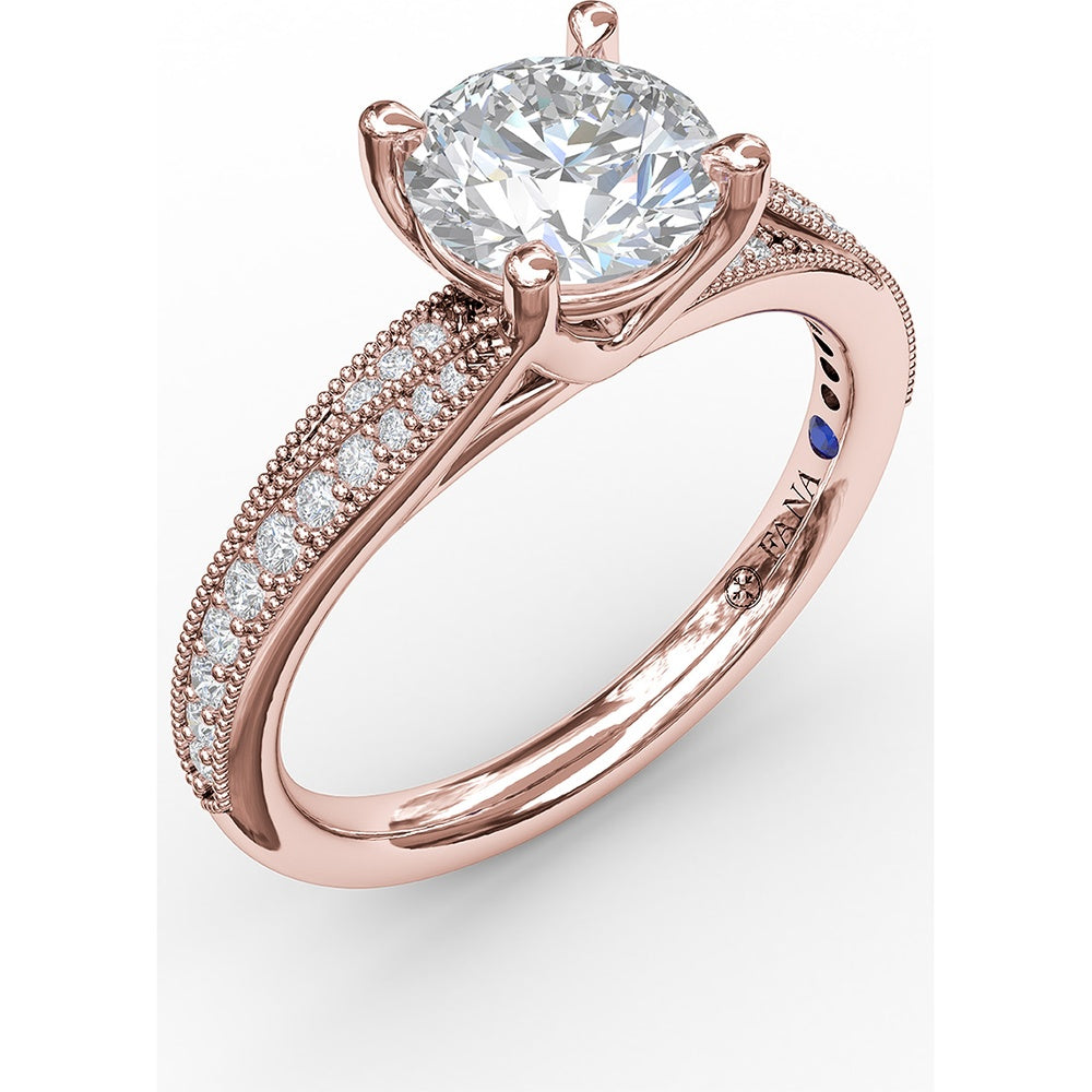 Split Shank Engagement Ring Setting with Pavé Diamond and Milgrain Band by Fana - 0.19 Carat Total Diamond Weight