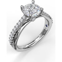 Split Shank Engagement Ring Setting with Pavé Diamond Criss Cross Band and Round Center Stone Mounting by Fana - 0.27 Carat Total Diamond Weight