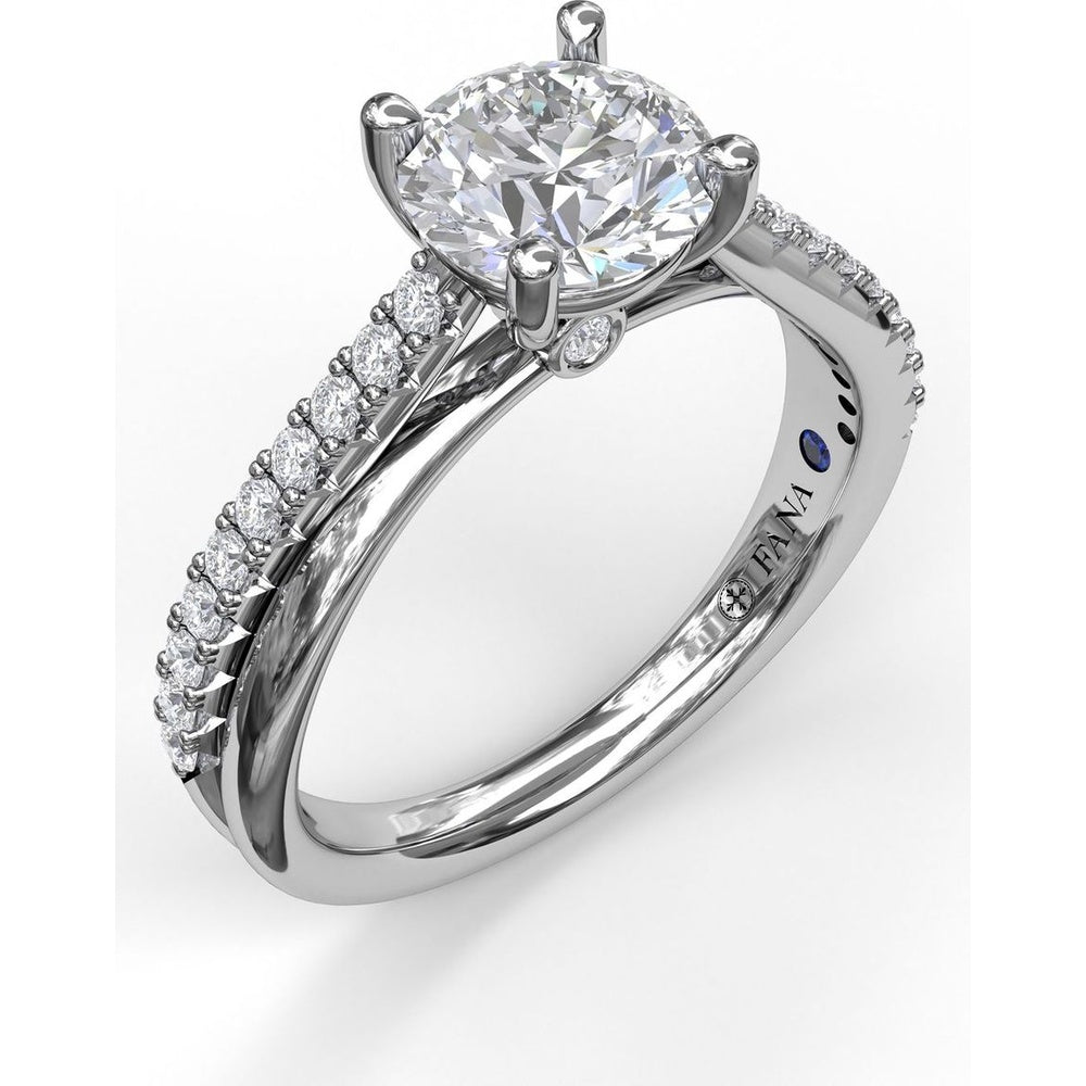 Split Shank Engagement Ring Setting with Pavé Diamond Criss Cross Band and Round Center Stone Mounting by Fana - 0.27 Carat Total Diamond Weight