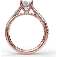 Split Shank Engagement Ring Setting with Pavé Diamond Criss Cross Band and Round Center Stone Mounting by Fana - 0.27 Carat Total Diamond Weight