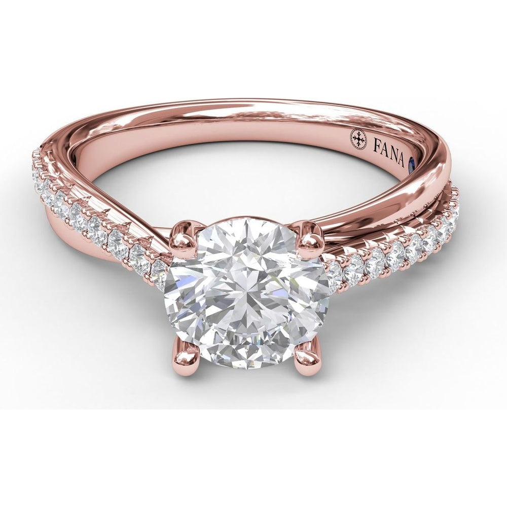 Split Shank Engagement Ring Setting with Pavé Diamond Criss Cross Band and Round Center Stone Mounting by Fana - 0.27 Carat Total Diamond Weight