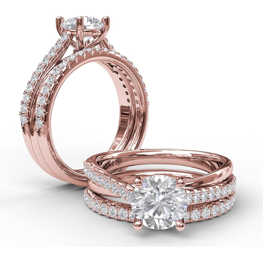 Split Shank Engagement Ring Setting with Pavé Diamond Criss Cross Band and Round Center Stone Mounting by Fana - 0.27 Carat Total Diamond Weight
