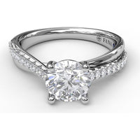 Split Shank Engagement Ring Setting with Pavé Diamond Criss Cross Band and Round Center Stone Mounting by Fana - 0.27 Carat Total Diamond Weight