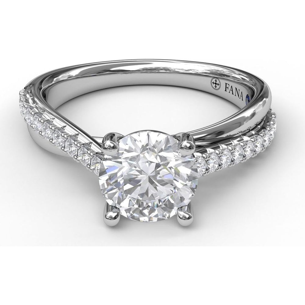 Split Shank Engagement Ring Setting with Pavé Diamond Criss Cross Band and Round Center Stone Mounting by Fana - 0.27 Carat Total Diamond Weight
