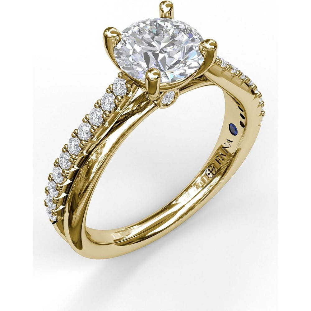 Split Shank Engagement Ring Setting with Pavé Diamond Criss Cross Band and Round Center Stone Mounting by Fana - 0.27 Carat Total Diamond Weight
