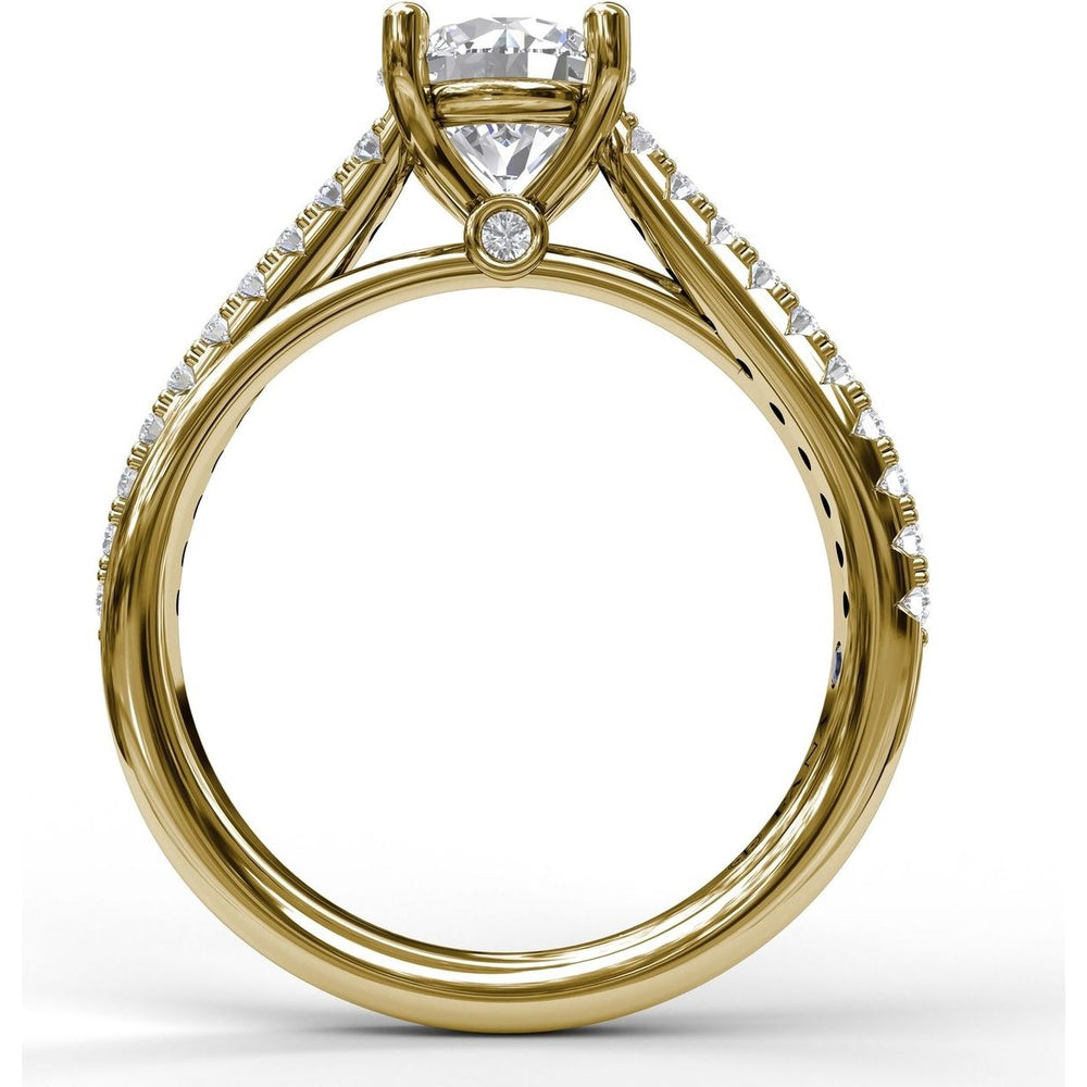 Split Shank Engagement Ring Setting with Pavé Diamond Criss Cross Band and Round Center Stone Mounting by Fana - 0.27 Carat Total Diamond Weight