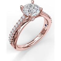 Split Shank Engagement Ring Setting with Pavé Diamond Criss Cross Band and Round Center Stone Mounting by Fana - 0.27 Carat Total Diamond Weight