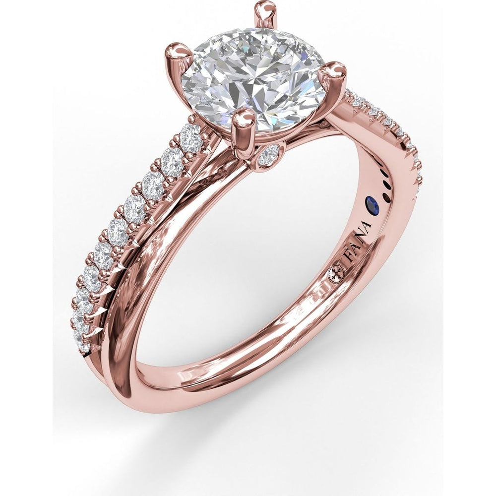 Split Shank Engagement Ring Setting with Pavé Diamond Criss Cross Band and Round Center Stone Mounting by Fana - 0.27 Carat Total Diamond Weight