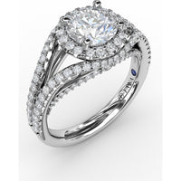 Split Shank Engagement Ring Setting with Round Halo and Pavé Diamond Band by Fana - 0.72 Carat Total Diamond Weight