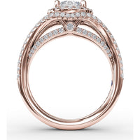 Split Shank Engagement Ring Setting with Round Halo and Pavé Diamond Band by Fana - 0.72 Carat Total Diamond Weight