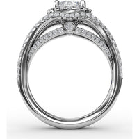 Split Shank Engagement Ring Setting with Round Halo and Pavé Diamond Band by Fana - 0.72 Carat Total Diamond Weight