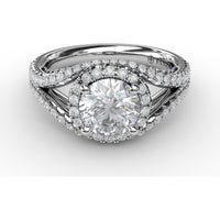 Split Shank Engagement Ring Setting with Round Halo and Pavé Diamond Band by Fana - 0.72 Carat Total Diamond Weight