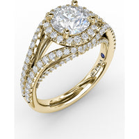Split Shank Engagement Ring Setting with Round Halo and Pavé Diamond Band by Fana - 0.72 Carat Total Diamond Weight