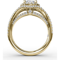 Split Shank Engagement Ring Setting with Round Halo and Pavé Diamond Band by Fana - 0.72 Carat Total Diamond Weight