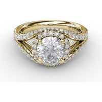Split Shank Engagement Ring Setting with Round Halo and Pavé Diamond Band by Fana - 0.72 Carat Total Diamond Weight