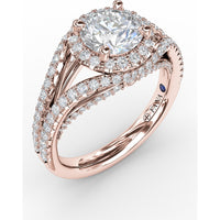 Split Shank Engagement Ring Setting with Round Halo and Pavé Diamond Band by Fana - 0.72 Carat Total Diamond Weight