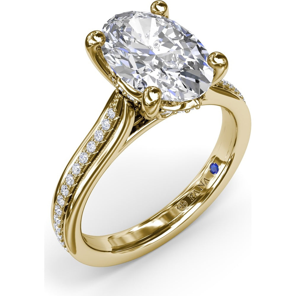 Split Shank Engagement Ring Setting with Triple Row Pavé Diamond Band and Oval Center Mounting by Fana - 0.25 Carat Total Diamond Weight