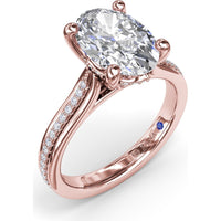 Split Shank Engagement Ring Setting with Triple Row Pavé Diamond Band and Oval Center Mounting by Fana - 0.25 Carat Total Diamond Weight