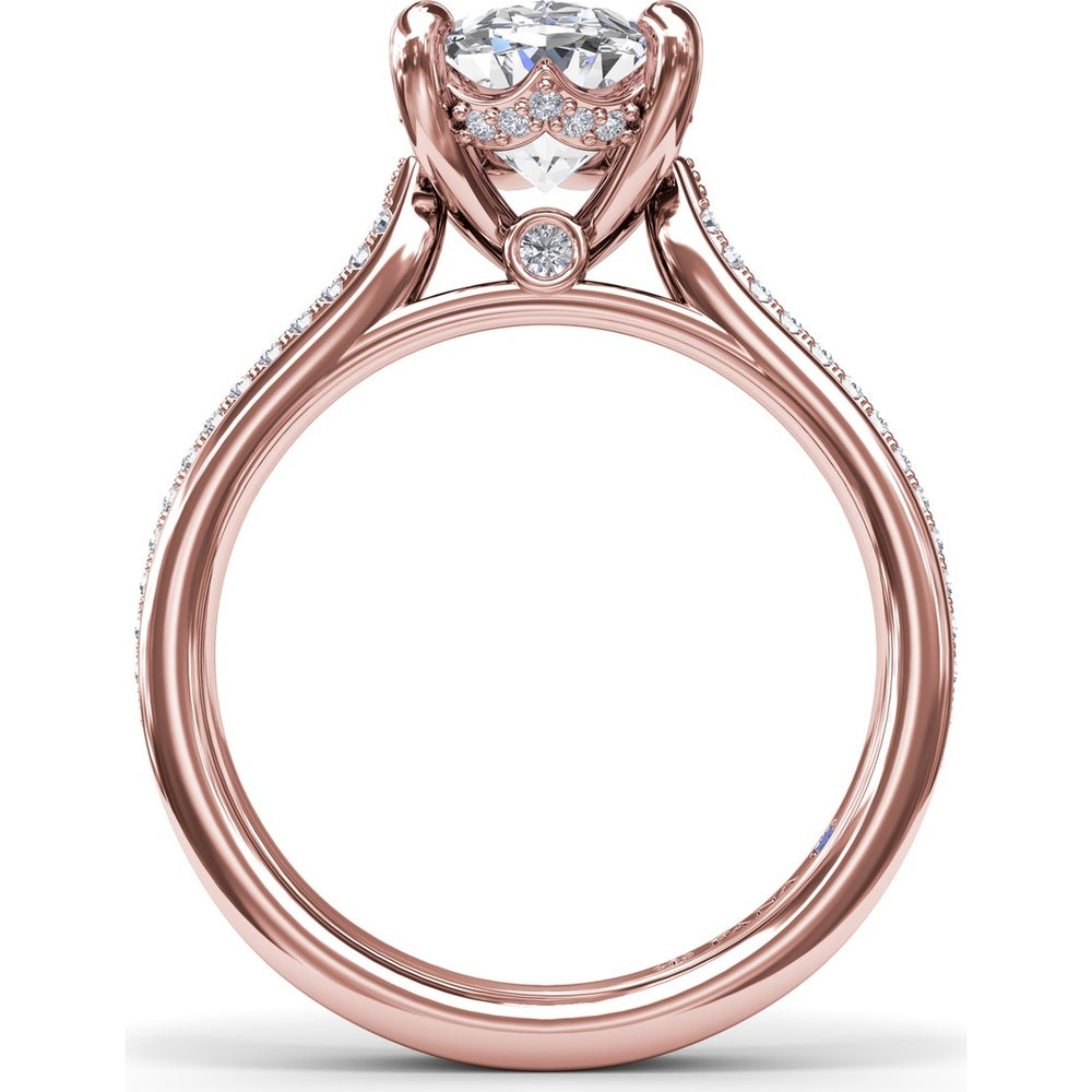 Split Shank Engagement Ring Setting with Triple Row Pavé Diamond Band and Oval Center Mounting by Fana - 0.25 Carat Total Diamond Weight