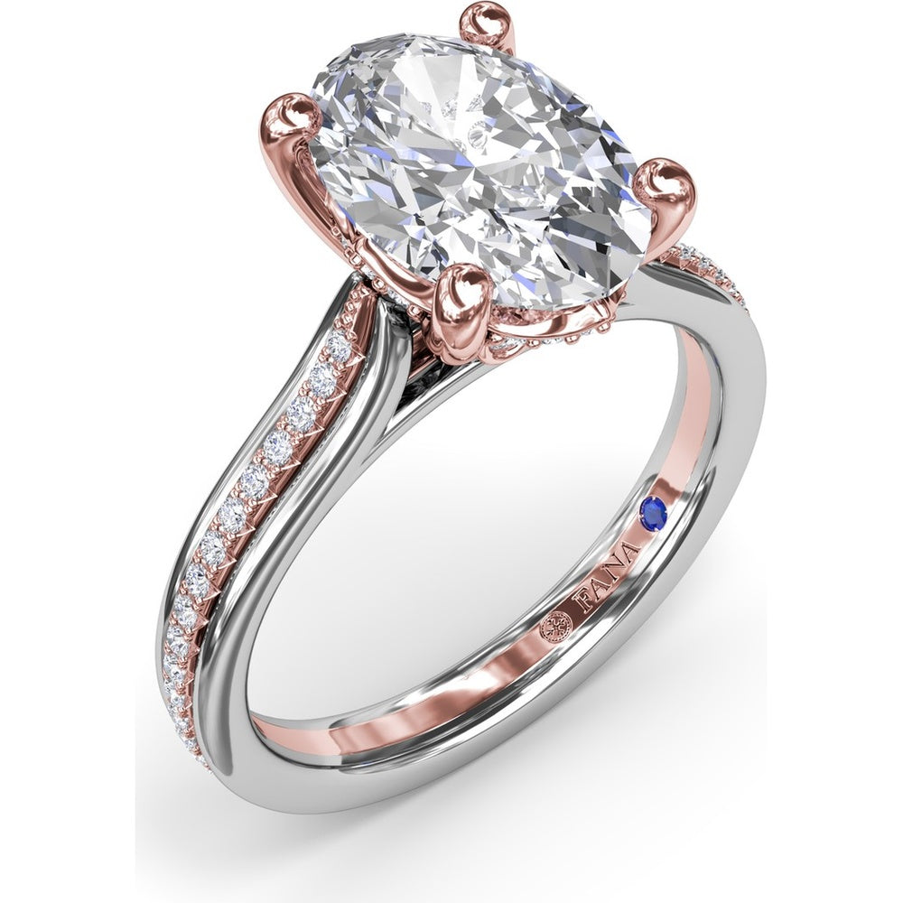 Split Shank Engagement Ring Setting with Triple Row Pavé Diamond Band and Oval Center Mounting by Fana - 0.25 Carat Total Diamond Weight
