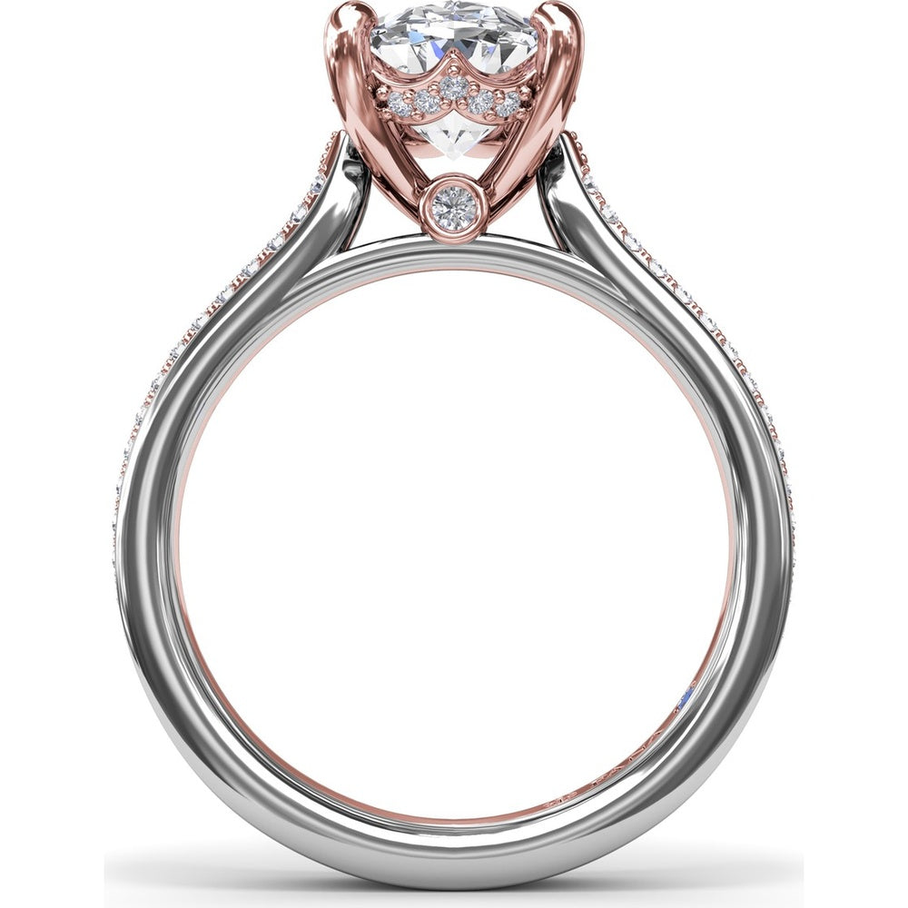 Split Shank Engagement Ring Setting with Triple Row Pavé Diamond Band and Oval Center Mounting by Fana - 0.25 Carat Total Diamond Weight