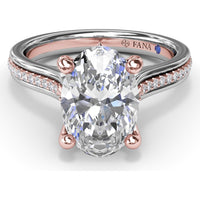 Split Shank Engagement Ring Setting with Triple Row Pavé Diamond Band and Oval Center Mounting by Fana - 0.25 Carat Total Diamond Weight