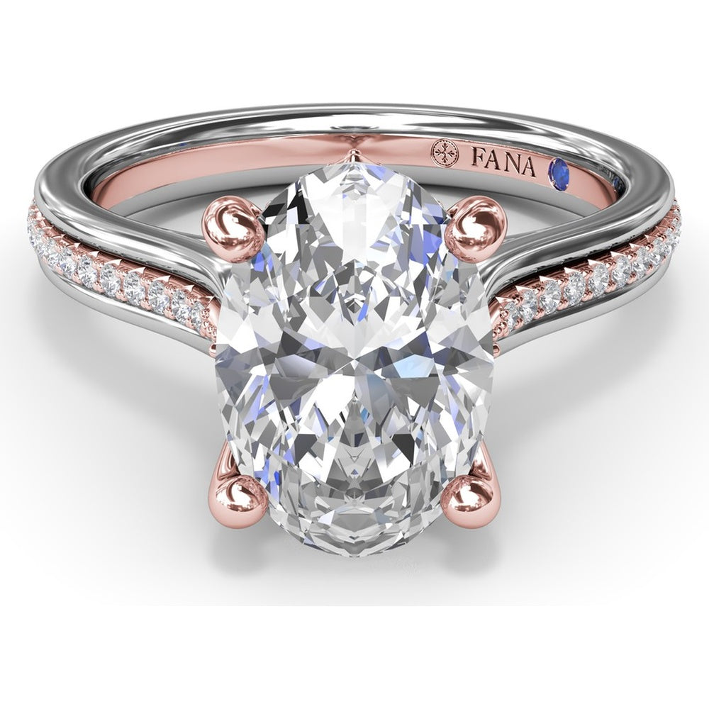 Split Shank Engagement Ring Setting with Triple Row Pavé Diamond Band and Oval Center Mounting by Fana - 0.25 Carat Total Diamond Weight