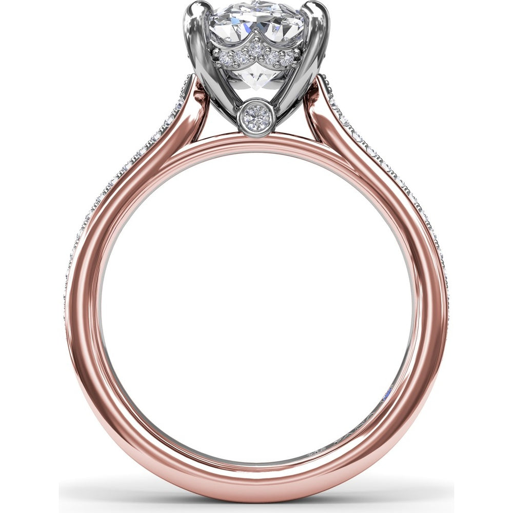 Split Shank Engagement Ring Setting with Triple Row Pavé Diamond Band and Oval Center Mounting by Fana - 0.25 Carat Total Diamond Weight