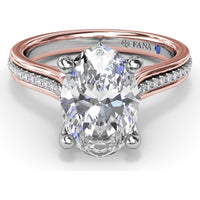 Split Shank Engagement Ring Setting with Triple Row Pavé Diamond Band and Oval Center Mounting by Fana - 0.25 Carat Total Diamond Weight
