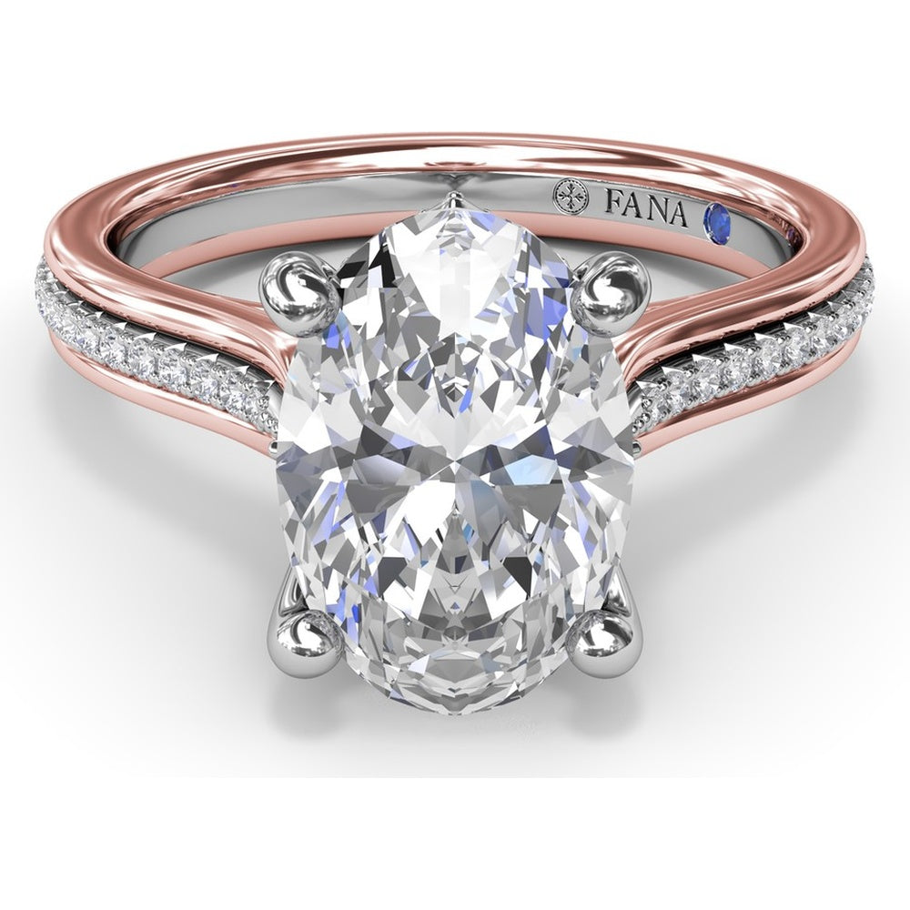 Split Shank Engagement Ring Setting with Triple Row Pavé Diamond Band and Oval Center Mounting by Fana - 0.25 Carat Total Diamond Weight