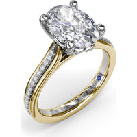 Split Shank Engagement Ring Setting with Triple Row Pavé Diamond Band and Oval Center Mounting by Fana - 0.25 Carat Total Diamond Weight