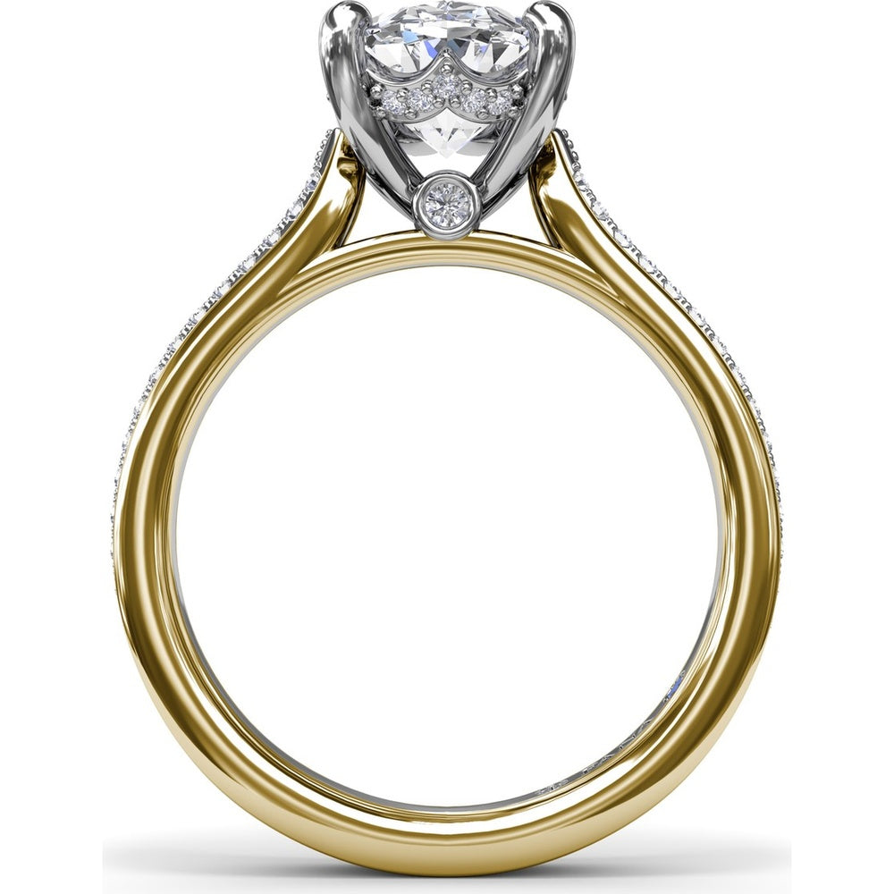 Split Shank Engagement Ring Setting with Triple Row Pavé Diamond Band and Oval Center Mounting by Fana - 0.25 Carat Total Diamond Weight