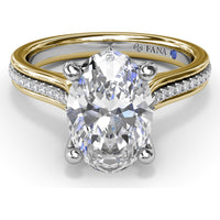 Split Shank Engagement Ring Setting with Triple Row Pavé Diamond Band and Oval Center Mounting by Fana - 0.25 Carat Total Diamond Weight