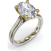 Split Shank Engagement Ring Setting with Triple Row Pavé Diamond Band and Oval Center Mounting by Fana - 0.25 Carat Total Diamond Weight
