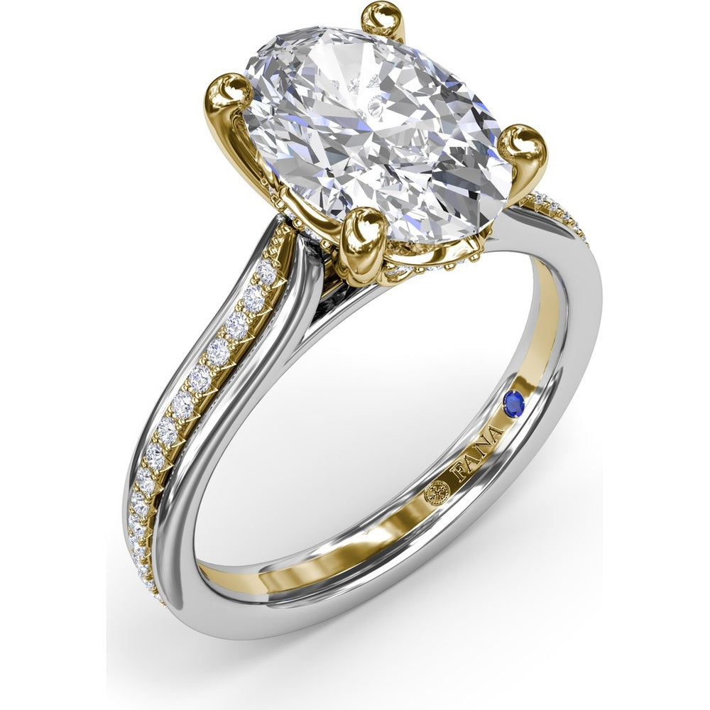 Split Shank Engagement Ring Setting with Triple Row Pavé Diamond Band and Oval Center Mounting by Fana - 0.25 Carat Total Diamond Weight