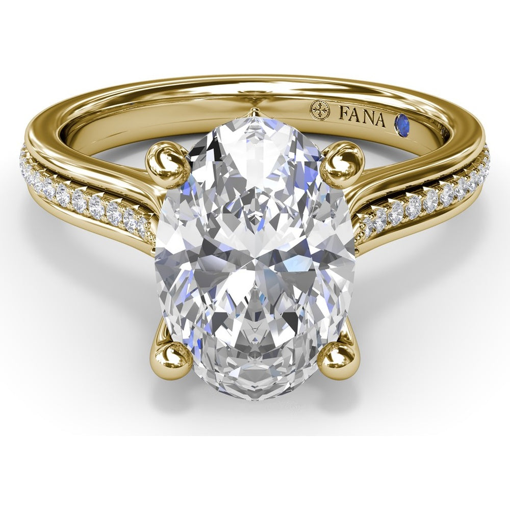 Split Shank Engagement Ring Setting with Triple Row Pavé Diamond Band and Oval Center Mounting by Fana - 0.25 Carat Total Diamond Weight