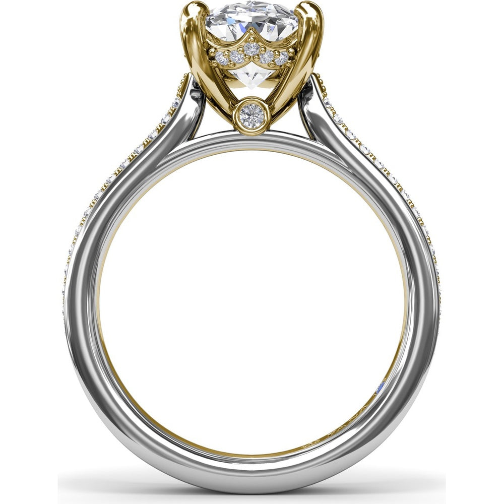 Split Shank Engagement Ring Setting with Triple Row Pavé Diamond Band and Oval Center Mounting by Fana - 0.25 Carat Total Diamond Weight