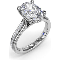 Split Shank Engagement Ring Setting with Triple Row Pavé Diamond Band and Oval Center Mounting by Fana - 0.25 Carat Total Diamond Weight