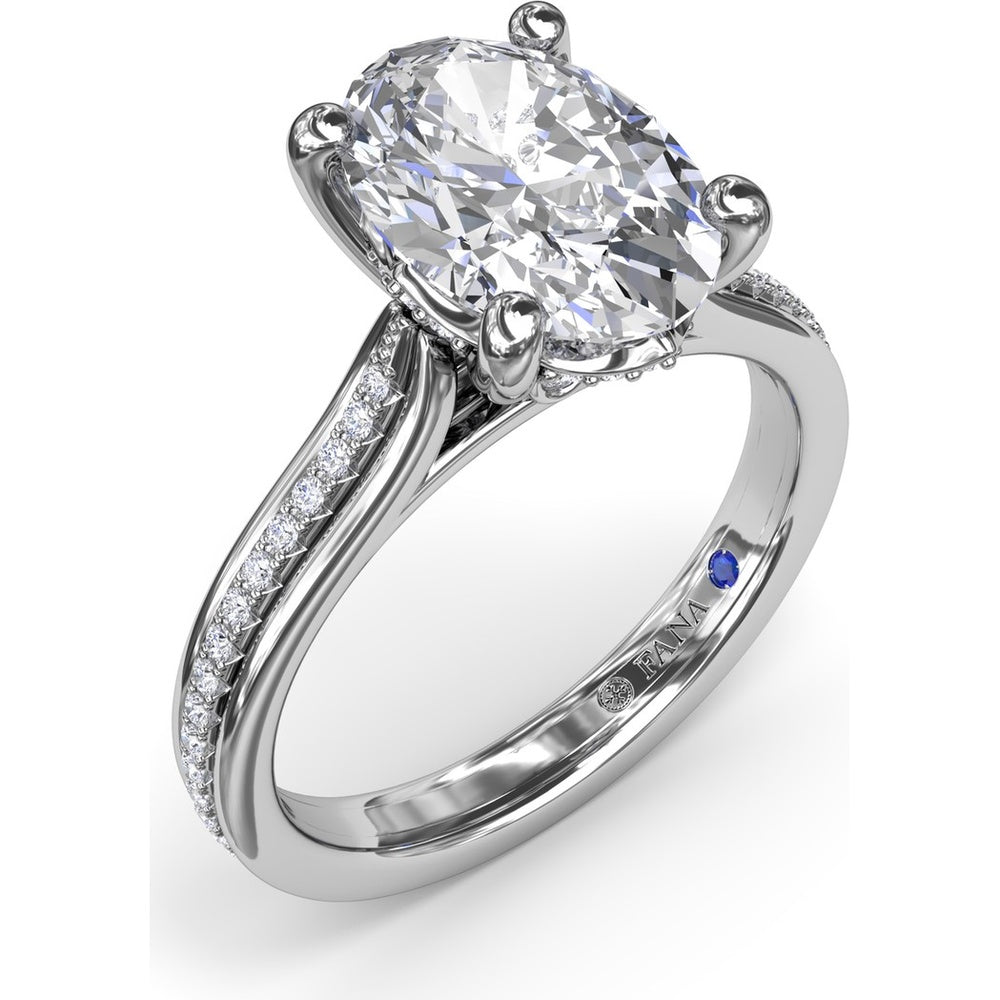 Split Shank Engagement Ring Setting with Triple Row Pavé Diamond Band and Oval Center Mounting by Fana - 0.25 Carat Total Diamond Weight