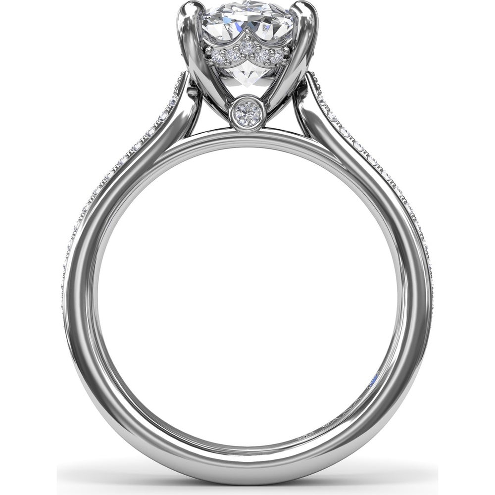 Split Shank Engagement Ring Setting with Triple Row Pavé Diamond Band and Oval Center Mounting by Fana - 0.25 Carat Total Diamond Weight
