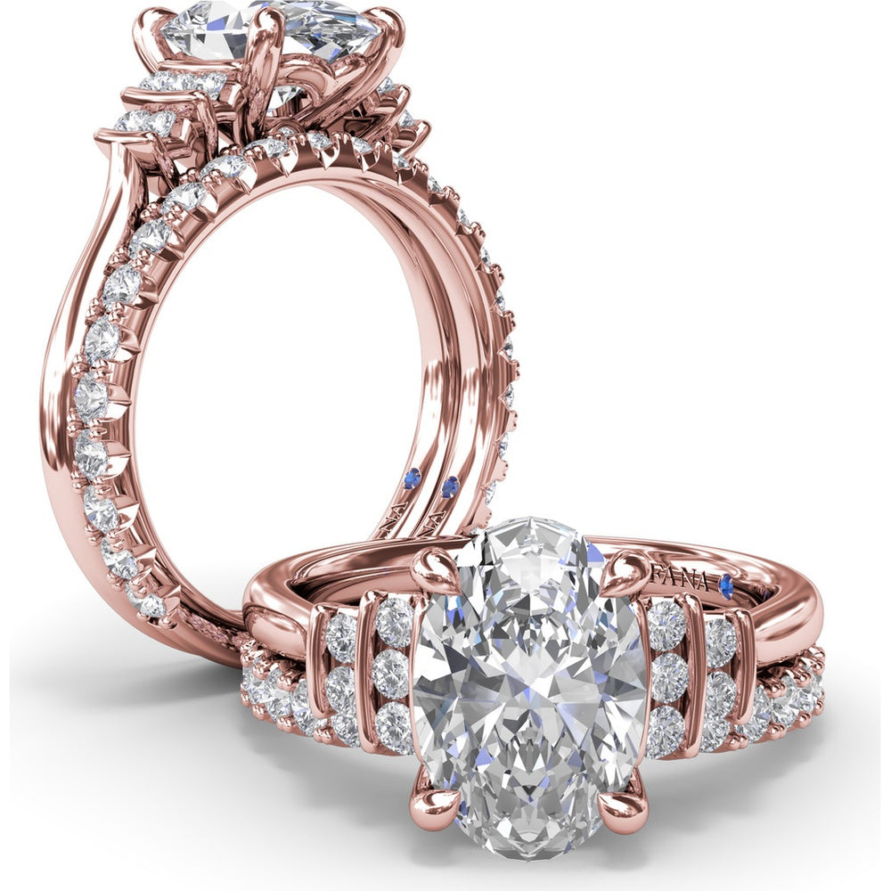 Split Shank Engagement Ring Setting with Two Rows of Curved Bar Set Round Diamonds by Fana - 0.17 Carat Total Diamond Weight