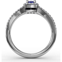 Split Shank Engagement Ring with Oval Sapphire and Diamond Halo by Fana - 0.95 Carat Total Gemstone Weight