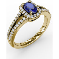 Split Shank Engagement Ring with Oval Sapphire and Diamond Halo by Fana - 0.95 Carat Total Gemstone Weight
