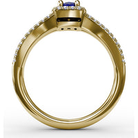 Split Shank Engagement Ring with Oval Sapphire and Diamond Halo by Fana - 0.95 Carat Total Gemstone Weight